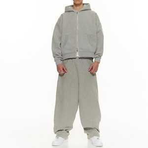Custom Casual Unisex Hooded Sweatsuit Tracksuits Heavyweight Polyester/Cotton Baggy Wide Leg Sweatpants Zip-Up Sweat Suit Sets - Product Image 4