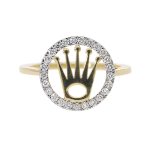 14K Yellow Gold Rhodium Plated Classic Elegant Open Circle Natural Brilliant Cut Diamond Halo <b>Crown</b> <b>Ring</b> Royal-Inspired Luxury - Product Image 1