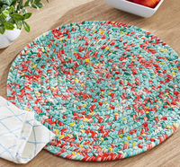 Ensemble de 6 sets de dessous-de-plat ronds modernes, bohèmes, durables, écologiques, multicolores en coton, 15 pouces, en stock