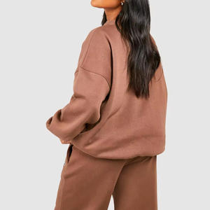 Winter Heavyweight Thermal Blank Plain Crew Neck Sweatshirt Cotton Fleece Crewneck Women's Sweatshirt With Logo - Product Image 3