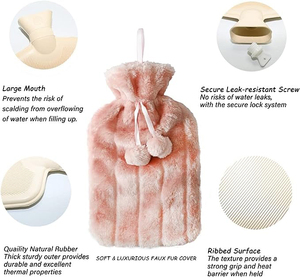 Bouillotte avec housse en fausse fourrure 2L Sac à eau chaude en caoutchouc naturel Kruik - Product Image 2