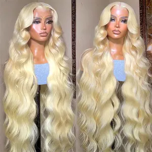 180% Dichtheid Ruwe Maagdelijke Braziliaanse Peruaanse Haar 13X6 613 Blonde Body Wave Hd Transparante Lace Frontale Human Hair Pruiken Te Koop