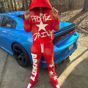 Ensemble sweat à capuche et pantalon évasé en molleton bouclette 100 % coton respirant, avec broderie personnalisée du logo OEM, effet délavé vintage - Product Image 4