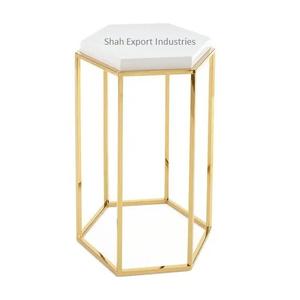 Table d'appoint élégante en métal doré avec dessus en marbre Table d'appoint en forme d'hexagone pour meubles de décoration de salon de chambre à coucher - Product Image 2