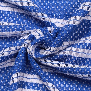 Premium Combed Blue White Embroidered Floral Lightweight Breathable Crochet <b>Fabric</b> for Girls' Apparel & <b>Home</b> Decor - Product Image 1