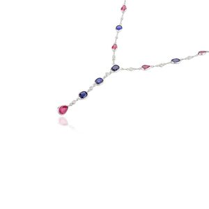 Hợp Thời Trang 18K Vàng Trắng Mới Thiết Kế Handmade 100% Tự Nhiên Màu Xanh Sapphire <span class=keywords><strong>Ruby</strong></span> Và Kim Cương Lariat Chuỗi Vòng Cổ Handmade Đồ Trang Sức - Product Image 5