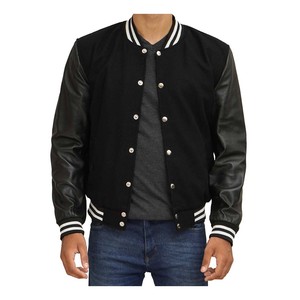 High Quality Vintage Winter <b>Jacket</b> for <b>Men</b> Digital Printing PU <b>Leather</b> with Embroidery Canvas Fabric Lettermen Style - Product Image 3