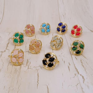 Bagues en pierre précieuse turquoise bleue plaquées or, sertissage à griffes, ovale, pierre de naissance de décembre, réglable, tendance, lot en vrac, fournitures de bijoux - Product Image 3