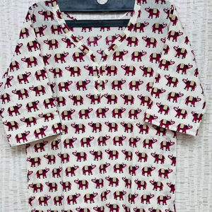 Top Anarkali Kurti de algodón para mujer, túnica con estampado de animales, botón informal bordado, corto adornado para primavera y otoño - Product Image 1