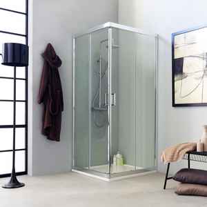 Paroi de douche carrée transparente Ferrara 90x90 cm, hauteur 195 cm, style moderne, rideau inclus - Product Image 1