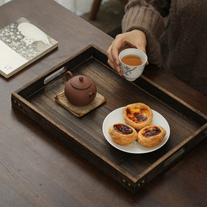 Eye Catching Design Wooden Serving Tray Walnut Finishing Set Of 3 Perfect for Home and Restaurant with <b>Metal</b> <b>Corner</b> Storage Tray - Product Image 4