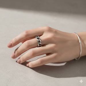 Anillo de Cadena de Plata de Ley, Abierto, Ajustable - Product Image 2