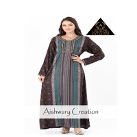 Jalabiya musulman en coton doux (Kaftan) Long Maxi pour les femmes Manches longues Col brodé Plus Size Respirant Modeste Tous les jours