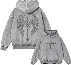 Custom Rhinestone 100% Cotton Vintage Wash Hoodie Distressed Oversized Streetwear Pullover Personalized Graphic Print hoodies - Product Image 1