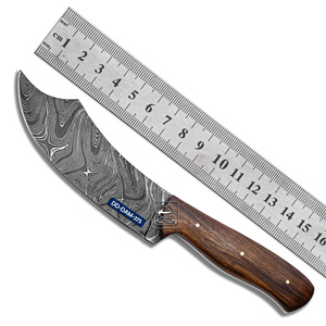 Couteau de chasse personnalisable fait à la main lame en acier damas DD-DAM-375 manche en palissandre exotique en cuir gaufré gravure Laser - Product Image 1