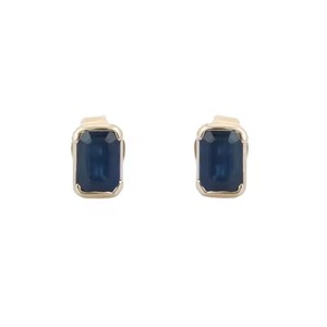 Trending 14K oro amarillo sólido Natural Octágono Azul zafiro solitario Stud pendientes para aniversarios fiestas regalos finos - Product Image 4