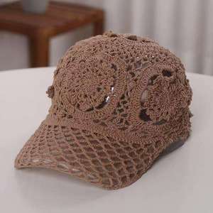 Handmade Knitted Cotton Crochet Baseball <b>Cap</b> Wholesale Fashion Floral <b>Summer</b> <b>Cap</b> for Sports Travel Business - Product Image 2