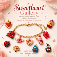 Sweetheart Galerie |   RVS 18K PVD verguld handgeschilderde emaille hartjes liefde bedels Valentijnscadeau hangers