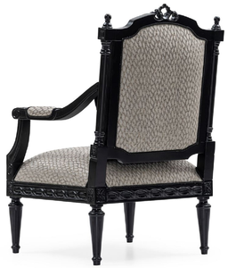 Fauteuil en bois noir sculpté à la main de style néoclassique de luxe avec revêtement en tissu texturé et détails ornés - Product Image 2