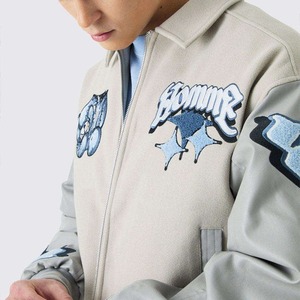 OEM Custom Logo Embroidery Bomber <b>Jackets</b> <b>Leather</b> Sleeves <b>Retro</b> Letterman Baseball Varsity <b>Jacket</b> for Men - Product Image 2