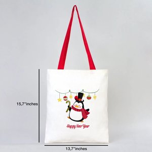 Sac fourre-tout en coton personnalisable avec poignée rouge imprimée pour le Nouvel An, 14'' 16'' (35 40 cm) - Product Image 2