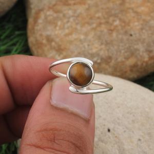 Sólido 925 plata esterlina plateada Natural amarillo Ojo de Tigre bisel ajuste 7mm anillo hecho a mano joyería fina de moda para mujeres - Product Image 4