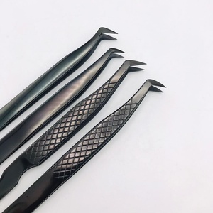 Pinzas de extensión de pestañas de gran volumen con logotipo personalizado de MOQ bajo al por mayor punta de fibra de acero inoxidable sostenible de plasma negro sólido - Product Image 4