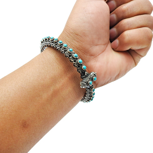 Regalo de cumpleaños Brazalete clásico y pulsera Piedra preciosa turquesa natural Plata oxidada de Ley 925 Joyería hecha a mano Proveedores a granel - Product Image 3