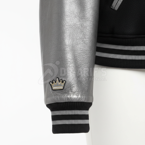 Urban League Varsity Jacket <b>Men</b> <b>Black</b> Silver PU Leather Sleeves Embroidered Letter A 10 Preppy Style Autumn Wear - Product Image 4