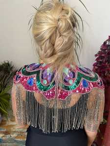 Belle cape burlesque élégante avec brins perlés et paillettes tenue de club festif attache le cou pour les festivals et les fêtes - Product Image 5