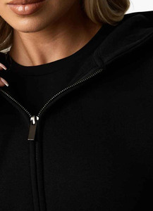 Sudadera con Capucha Negra, Manga Larga, Color Sólido, Cierre Frontal con Cremallera, Corte Casual, Unisex, Invierno, Poliéster/Algodón, con Bolsillo - Product Image 4