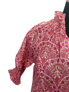 เสื้อเบลาส์100% พิมพ์ลายดอกไม้สีชมพูเสื้อท่อนบนเนื้อนุ่มแบบอินเดียดั้งเดิม - Product Image 4