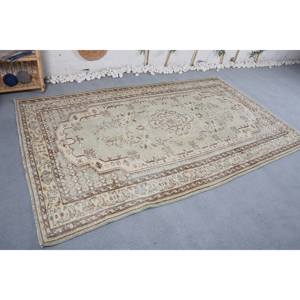 Tapis turc Vintage classique Beige 5.3x8.8 pieds Patchwork motif Rectangle pour salon chambre laine Polyester matériel Latex - Product Image 3