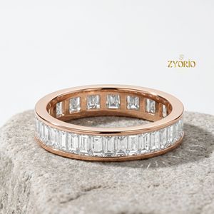 Emerald Cut Eternity Band <b>Ring</b> in 925 Sterling <b>Silver</b> Channel <b>Set</b> Wedding Band - Product Image 6
