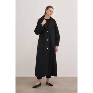 Women's Long Genuine <b>Leather</b> <b>Trench</b> <b>Coat</b> with Pleated Detail and Print Decoration - Product Image 2