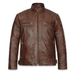 Custom Street Wear chaquetas de bombardero de cuero de los hombres de cuero genuino con cremallera Biker invierno Stand Collar a prueba de viento transpirable bajo precio - Product Image 1