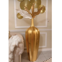 Vas Bunga Mewah Elegan Berwarna Emas dari Fiberglass untuk Dekorasi Pernikahan, Pot Bunga Raksasa untuk Interior Rumah