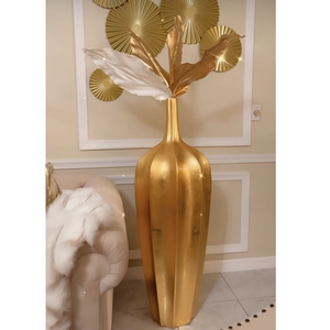 Vases élégants en fibre <span class=keywords><strong>de</strong></span> verre dorés <span class=keywords><strong>de</strong></span> luxe pour centre <span class=keywords><strong>de</strong></span> table <span class=keywords><strong>de</strong></span> mariage, pots <span class=keywords><strong>de</strong></span> fleurs géants pour l'intérieur <span class=keywords><strong>de</strong></span> la maison - Product Image 1