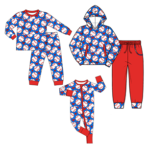 Conjunto de pijama OEM/ODM para niños con estampado de corazón de béisbol, sudadera con capucha de manga larga, pantalones, mono con cremallera, ropa para niños pequeños, ropa para niños. - Product Image 2