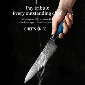 Venta al por mayor personalizado calidad superior OEM ODM servicio Chef cuchillo Damasco hoja cuchillo de cocina Acero inoxidable resina mango azul - Product Image 5