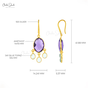 Pendientes de aro de Plata de Ley 925 más vendidos, amatista Natural chapada en rodio, Topacio azul cielo, piedras preciosas, fabricante de joyería a granel - Product Image 2
