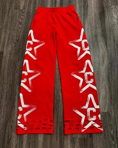 Pantalon de survêtement pour hommes taille haute vintage personnalisé délavé au soleil baggy style jogging sérigraphie en soie droite et ample - Product Image 5