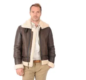 Jaqueta de couro bomber acolchoada marrom respirável masculina de alta qualidade bom material jaqueta acolchoada genuína para o inverno de 2024