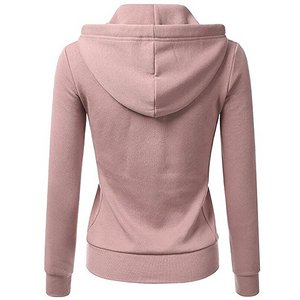 Sweat à capuche zippé décontracté pour femme en coton et élasthanne de haute qualité, nouveau design, poignets en molleton suédé, poches, rayures tricotées, 280 GSM - Product Image 2