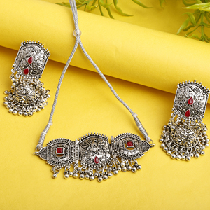 GS Maroon Round Leaf <b>Choker</b> with Zircon for Wedding Occasions - Product Image 1