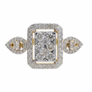 วงแหวนทรงเรขาคณิตสีขาวทอง14K พร้อมภาพลวงตาตัดมรกตและเพชรกลมธรรมชาติประดับด้วยรัศมีและรูปทรงลูกแพร์ - Product Image 6