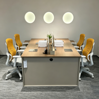 Bureau de travail moderne en bois, poste de travail modulaire pour 4 personnes, mobilier de bureau face à face, table de poste de travail avec tiroir