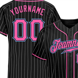 Camiseta de Béisbol Personalizada con Rayas Negras, Botones Rosas y Blancos, Nombre y Número del Equipo, Uniforme Deportivo para Hombre - Product Image 6