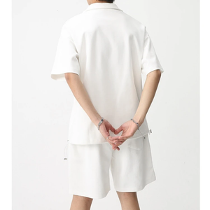 ชุดเซตกางเกงขาสั้นลำลองสำหรับผู้ชายชุด2ชิ้นสำหรับฤดูร้อนเสื้อยืดแขนสั้นชุดวอร์มสีล้วน - Product Image 6