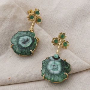 ต่างหูทรงหยดน้ำประดับด้วยหินธรรมชาติสไตล์ชาติพันธุ์ ทำจากทองเหลืองผสมสังกะสี สำหรับผู้หญิง รุ่น Green Sugar Druzy เหมาะสำหรับงานปาร์ตี้ - Product Image 1